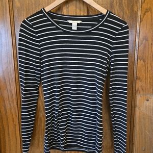 Banana Republic Black and White Striped Stretchy Long Sleeve Top
